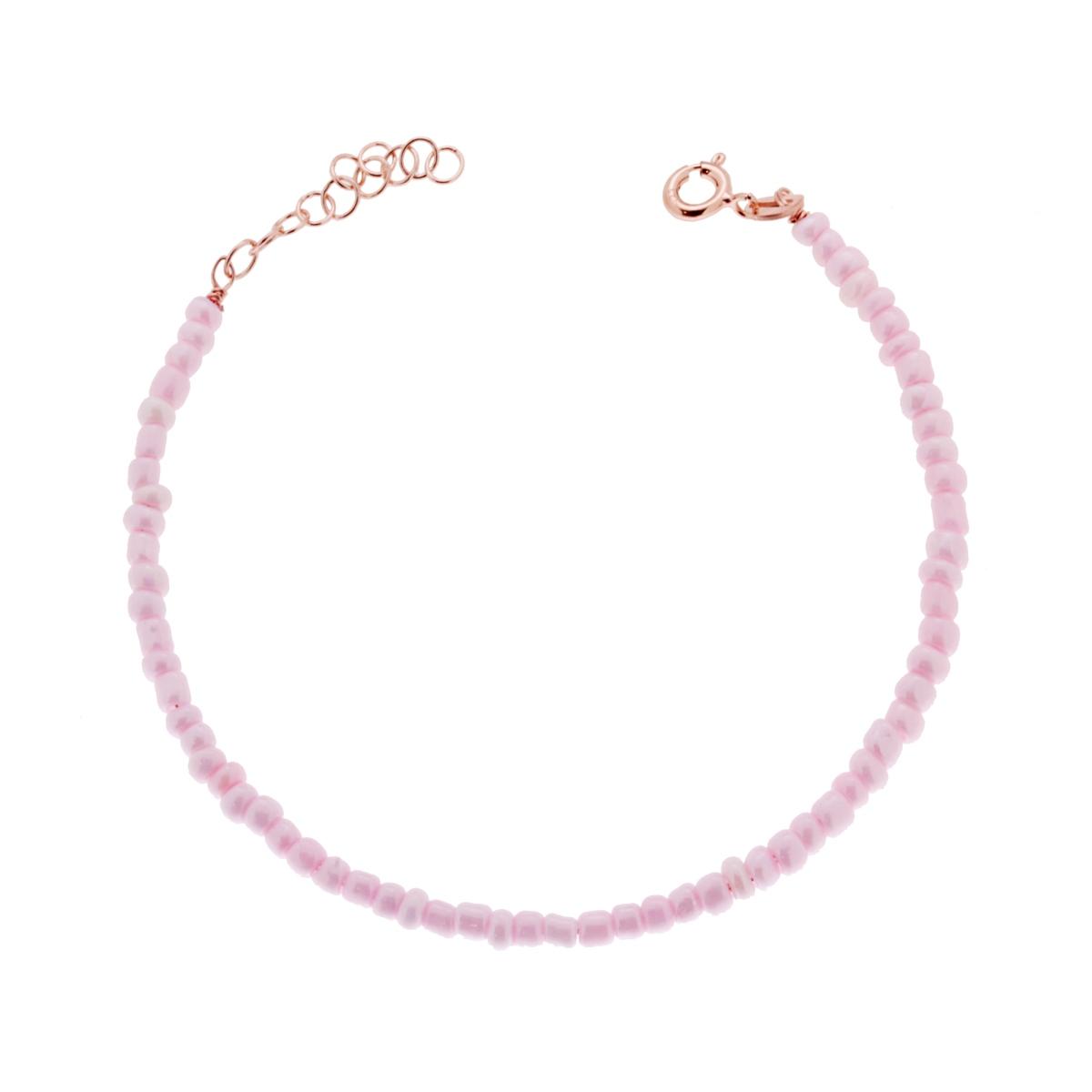 Bracciale con Perline Rosa in ARGENTO 925 Galvanica Rosa