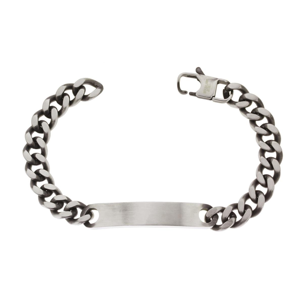 Bracciale Catena Grumetta mm 9 con Targa in ACCIAIO colore Brunito