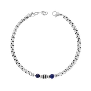 Bracciale Catena Veneziana Tonda con Accessori e Palline Blu Lapislazzuli in ACCIAIO
