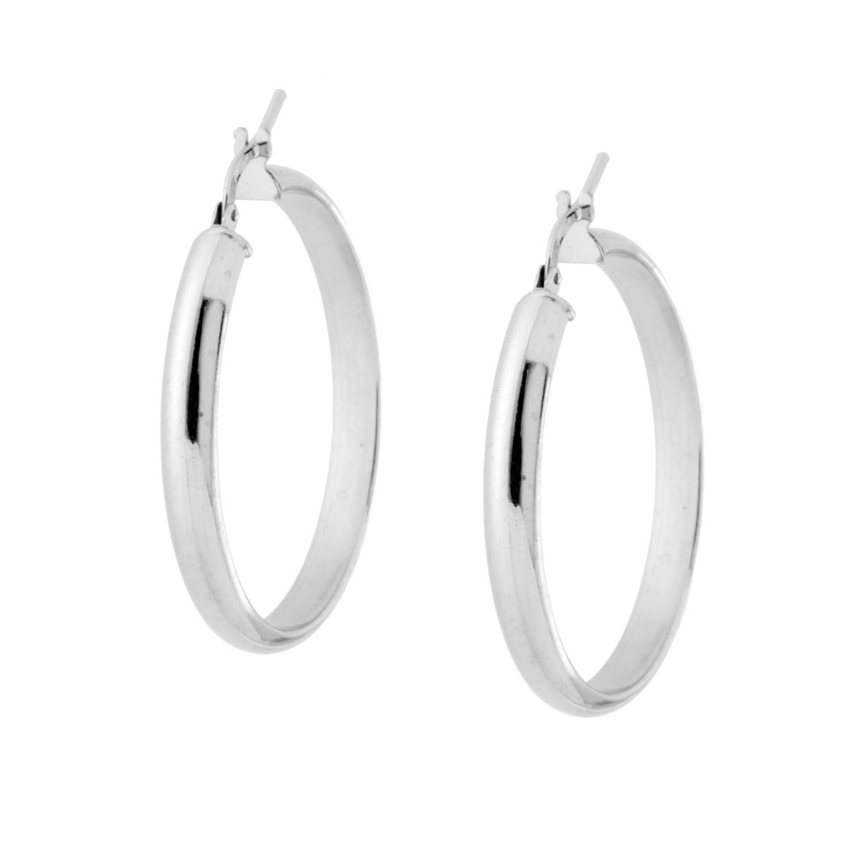 Orecchini a Cerchio mm 35 con Canna mezza tonda mm 4x2 in ARGENTO 925 Galvanica Rodio