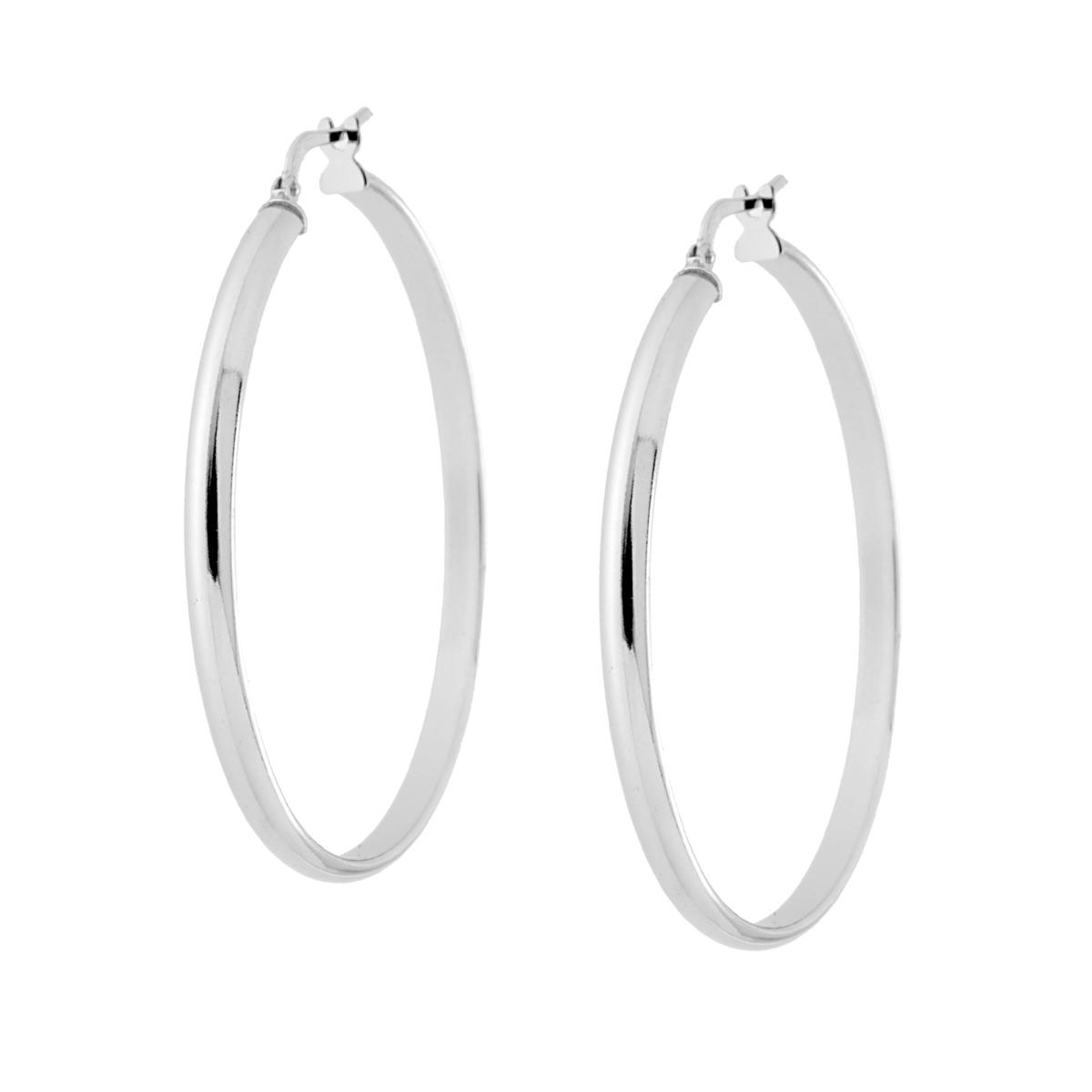 Orecchini a Cerchio mm 45 con Canna mezza tonda mm 3x1,5 in ARGENTO 925 Galvanica Rodio