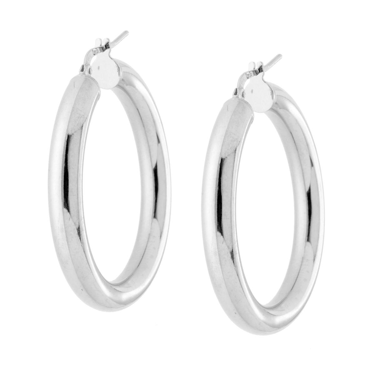 Orecchini a Cerchio mm 40 con Canna tubolare liscia mm 5 in ARGENTO 925 Galvanica Rodio