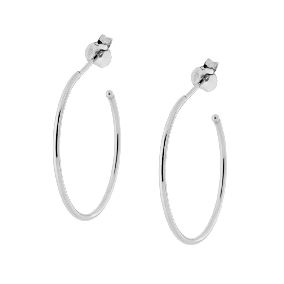 Orecchini a Cerchio con perno a Farfallina mm 25 con canna tonda mm 1,2 in ARGENTO 925 Galvanica Rodio