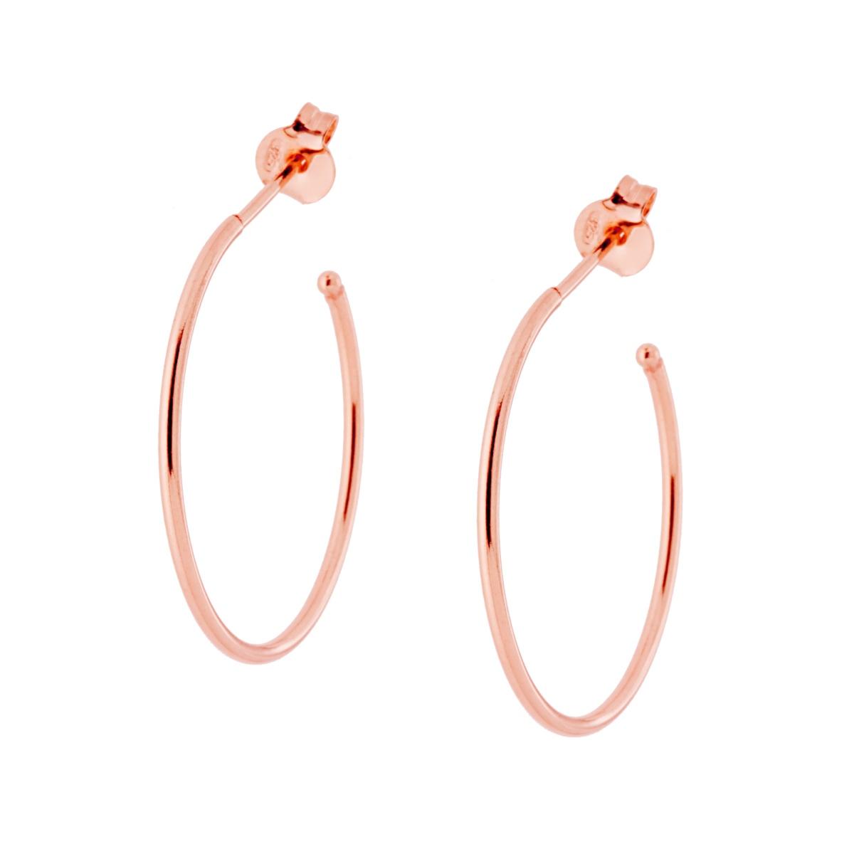 Orecchini a Cerchio con perno a Farfallina mm 25 con canna tonda mm 1,2 in ARGENTO 925 Galvanica Rosa