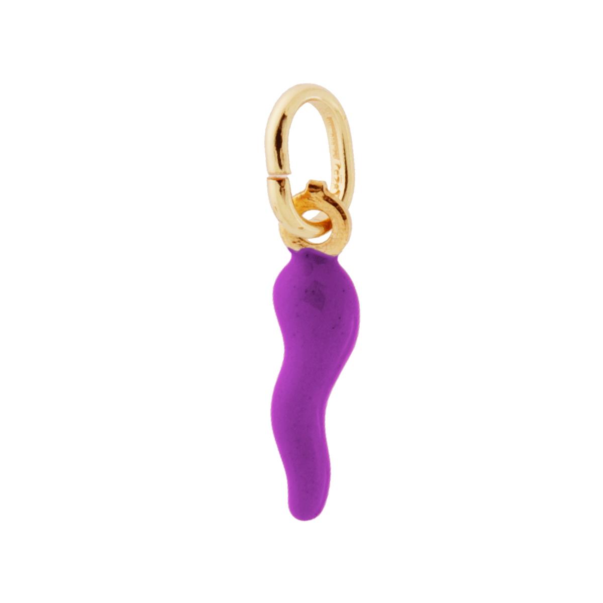 Ciondolo Portafortuna Corno mm 18 con Smalto Viola in ARGENTO 925 Galvanica Oro