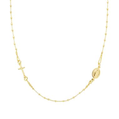 Collana Rosario modello Girocollo cm 48 con Grani Palline diamantate mm 2 in ARGENTO 925 Galvanica Oro