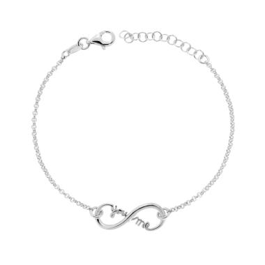 Bracciale Catena Rolo Diamantata con Infinito e scritta You Me in ARGENTO 925 Galvanica Rodio