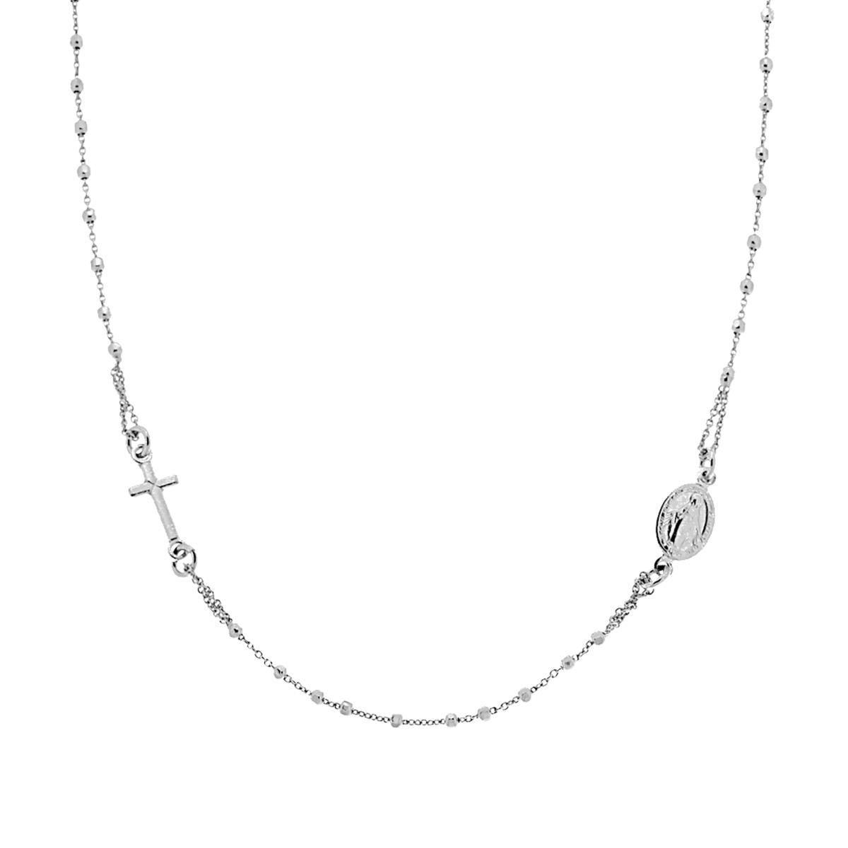 Collana Rosario modello Girocollo cm 48 con Grani a Pallina diamantata mm 2 in ARGENTO 925 Galvanica Rodio