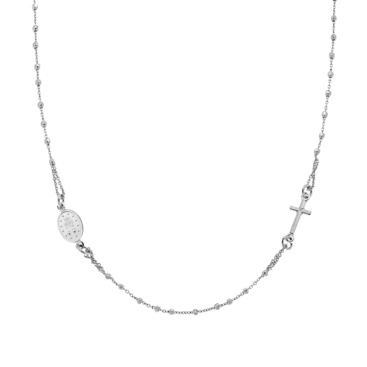 Collana Rosario modello Girocollo cm 48 con Grani a Pallina diamantata mm 2 in ARGENTO 925 Galvanica Rodio