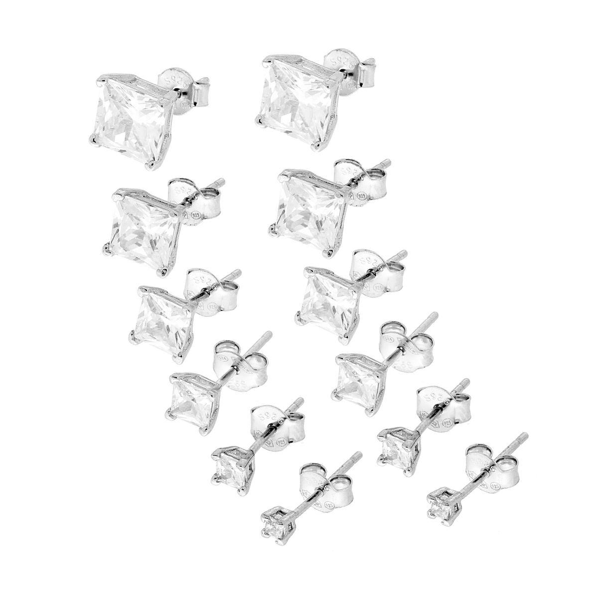 Orecchini Punto Luce Quadrato mm 2/3/4/5/6/7 con Zircone Bianco in ARGENTO 925 Galvanica Rodio