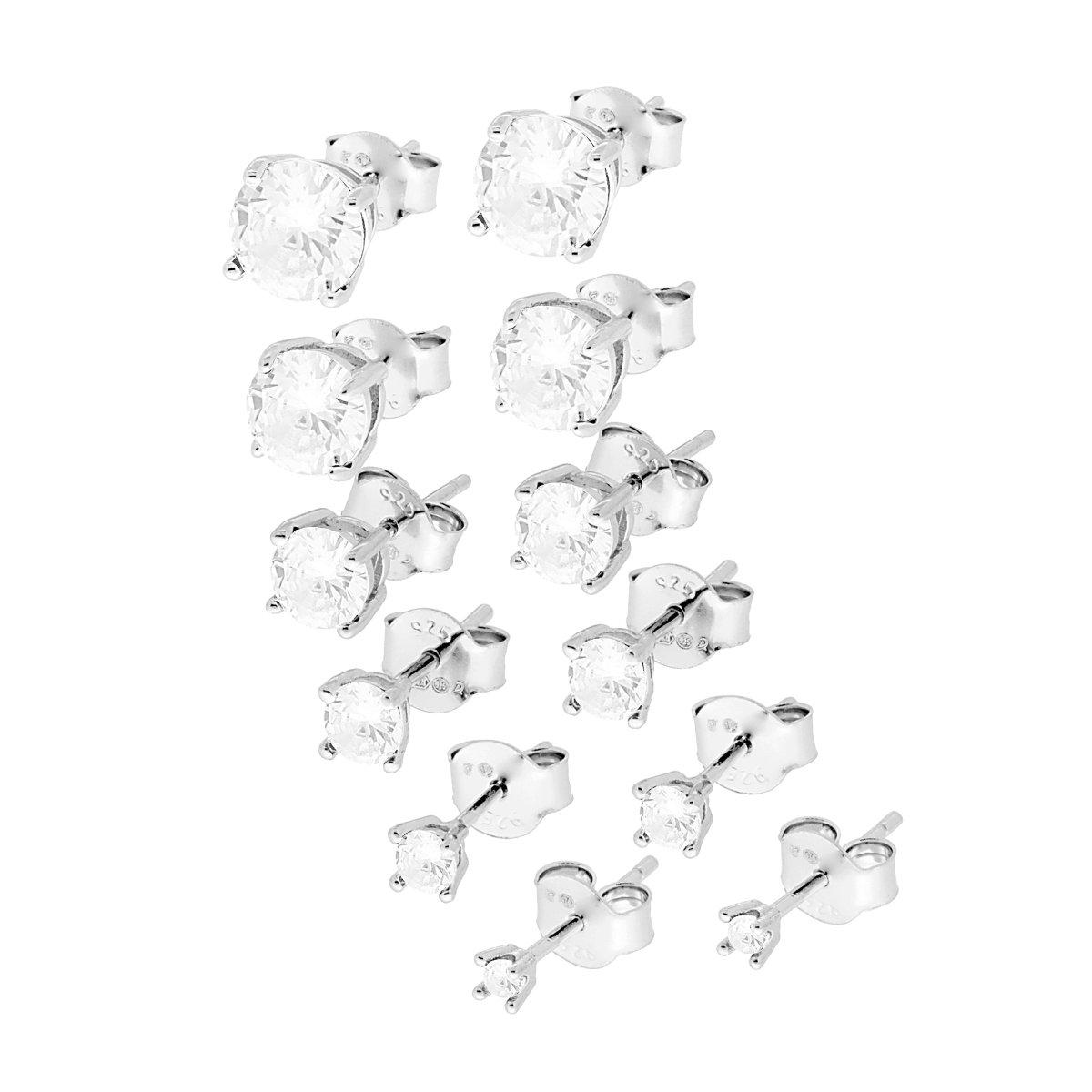 Orecchini Punto Luce Tondo mm 2/3/4/5/6/7 con Zircone Bianco in ARGENTO 925 Galvanica Rodio