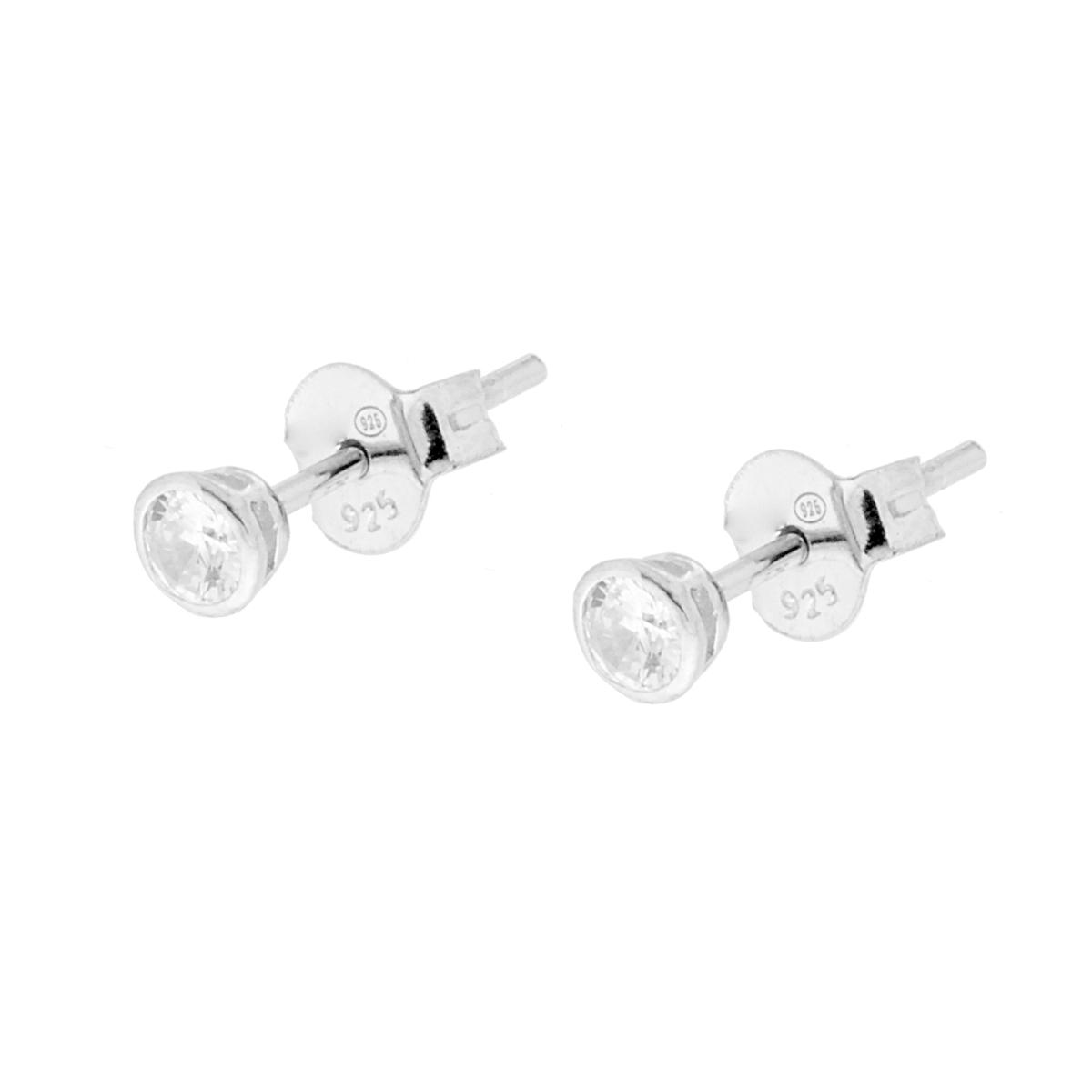 Orecchini Punto Luce Cipollina Tondo con Zircone Bianco mm 3 in ARGENTO 925 Galvanica Rodio