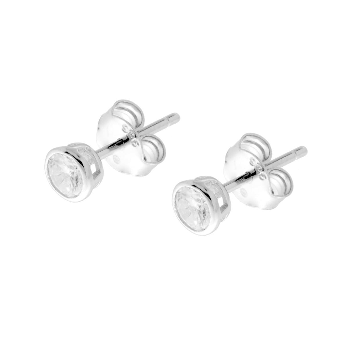 Orecchini Punto Luce Cipollina Tondo con Zircone Bianco mm 4 in ARGENTO 925 Galvanica Rodio