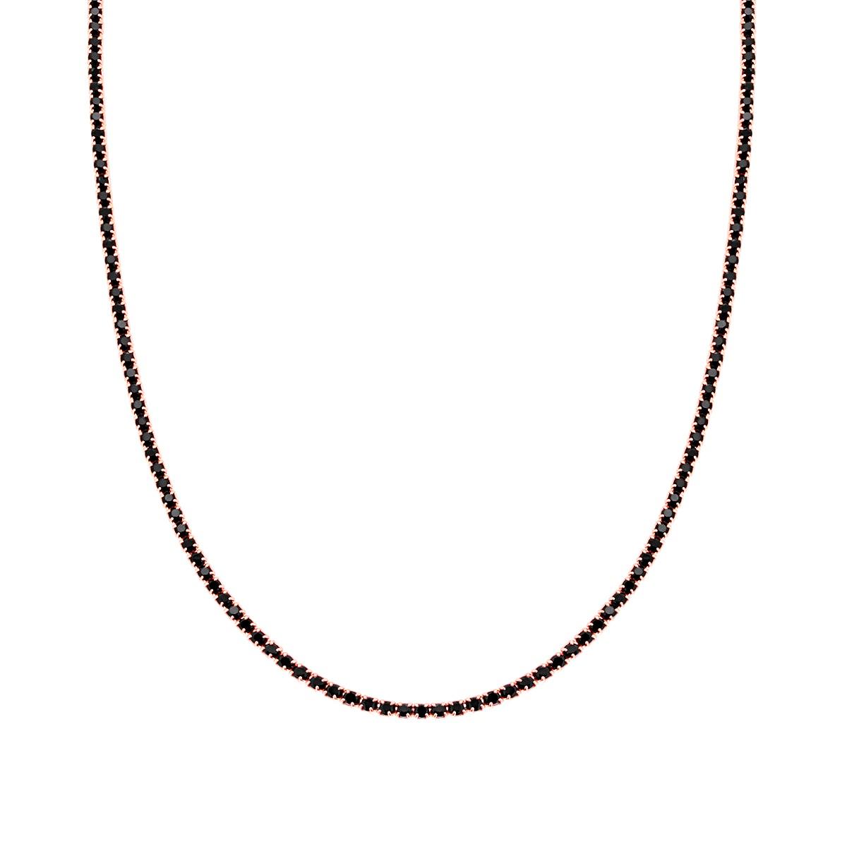 Collana Tennis Griffe cm 36+6 con Zirconi 2 mm Neri in ARGENTO 925 Galvanica Rosa