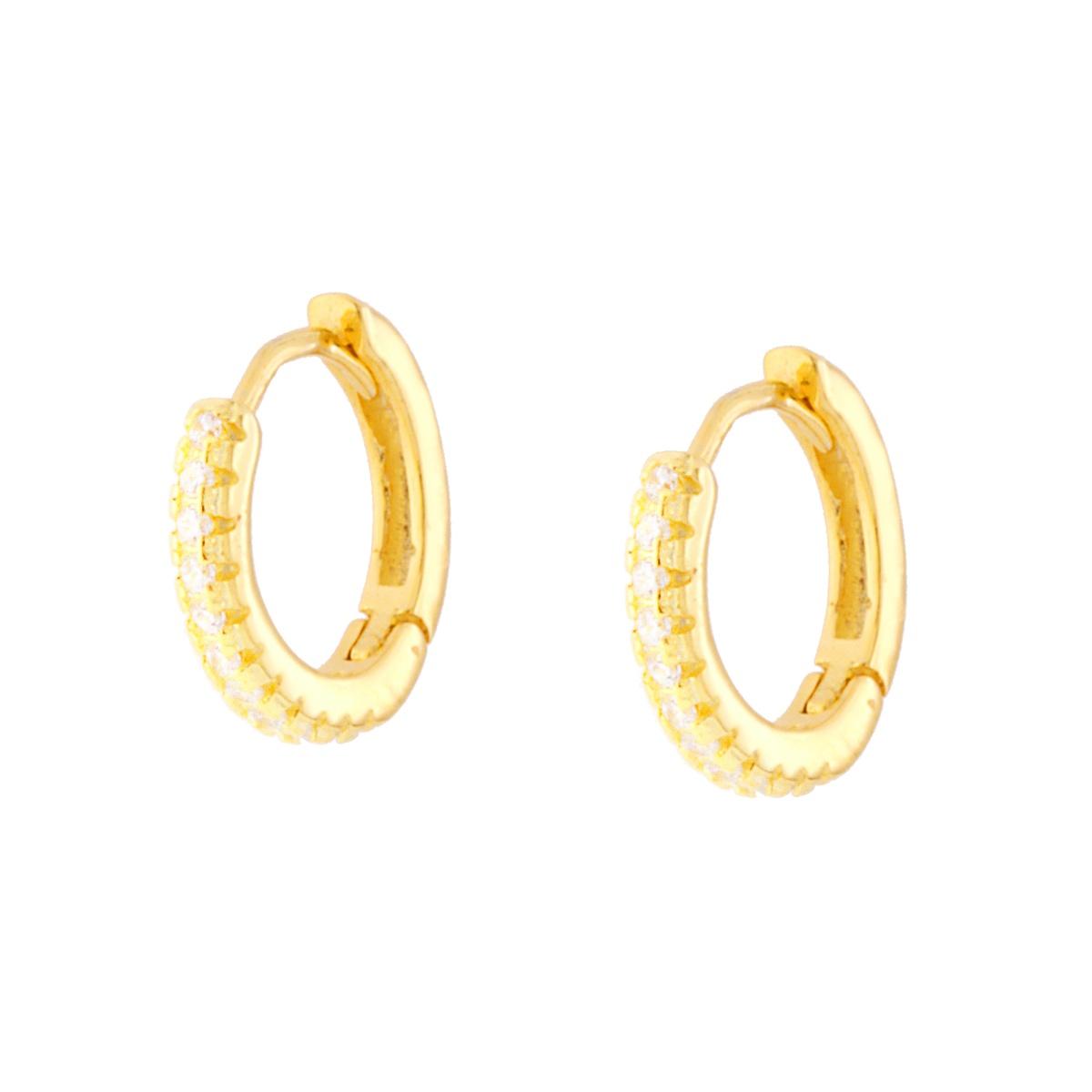 Orecchini Cerchio mm 10 con Zirconi Bianchi ARGENTO 925 Galvanica Oro