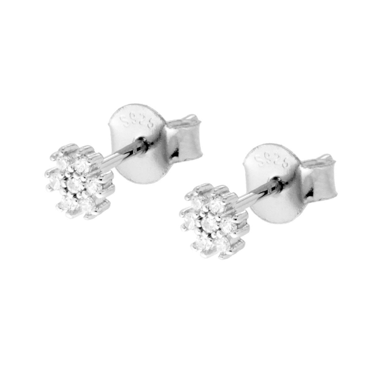 Orecchini Fiore con Zirconi Bianchi in ARGENTO 925 Galvanica Rodio