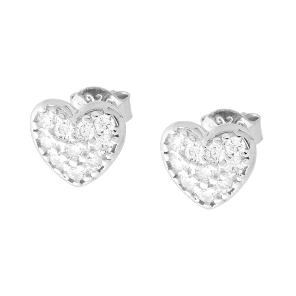 Orecchini Cuore con Zirconi Bianchi in ARGENTO 925 Galvanica Rodio
