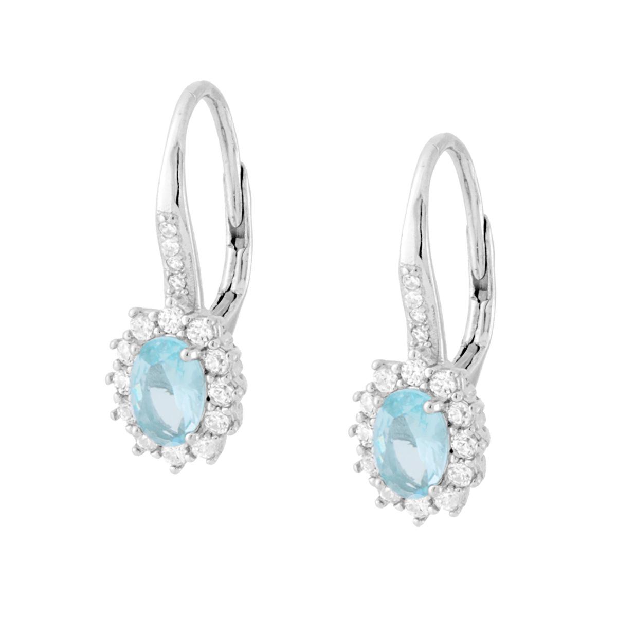 Orecchini Monachella Ovale Acquamarina contornato con Zirconi Bianchi in ARGENTO 925 Galvanica Rodio