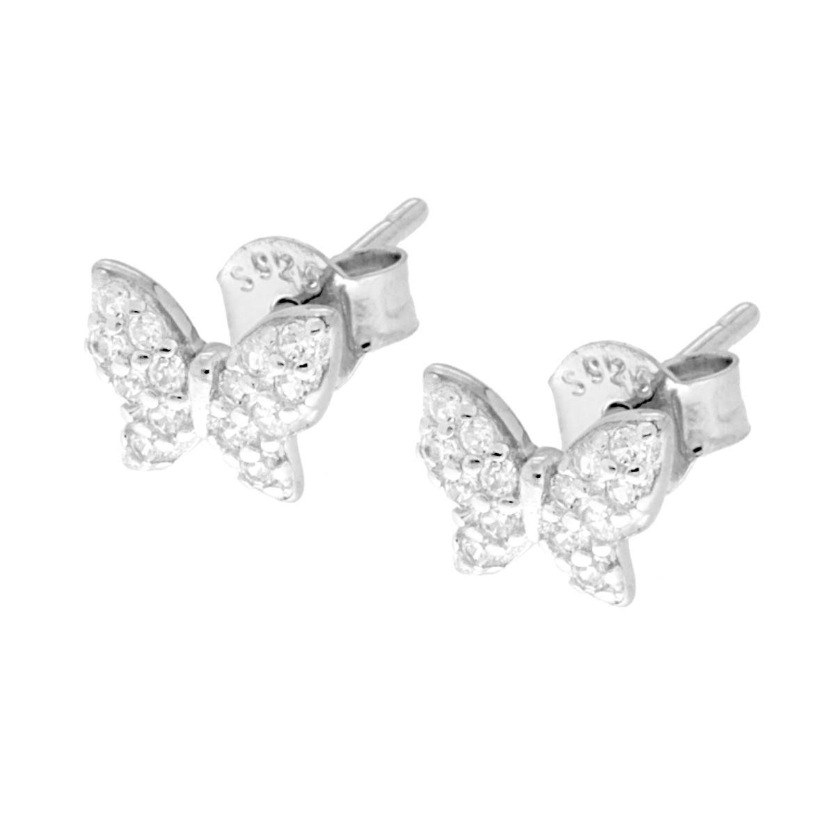 Orecchini Farfalla con Zirconi Bianchi in ARGENTO 925 Galvanica Rodio
