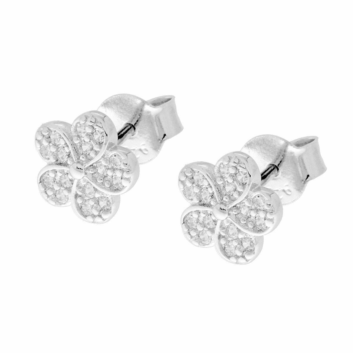 Orecchini Fiore con Zirconi Bianchi in ARGENTO 925 Galvanica Rodio