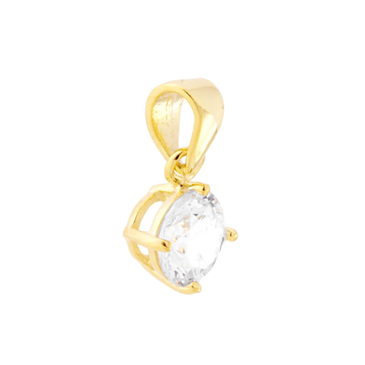 Ciondolo Punto Luce 4 Griffe con Zircone Bianco Tondo mm 6 in ARGENTO 925 Galvanica Oro