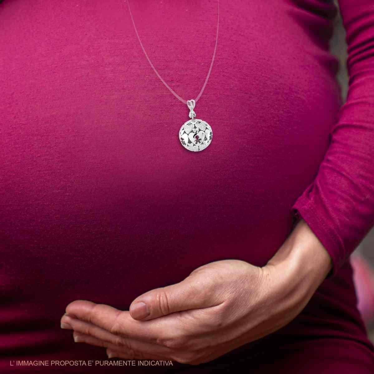 Ciondolo Chiama Angeli mm 18 Bimba Bimbo Cuori e Zirconi Bianchi in ARGENTO 925 Galvanica Rodio