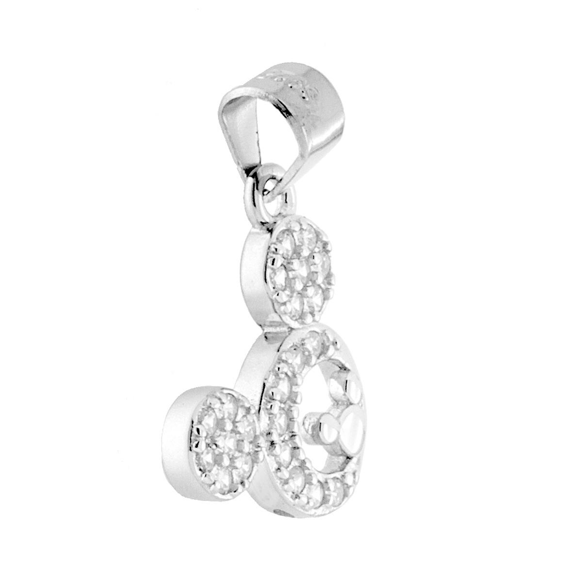 Ciondolo Topolino con Zirconi Bianchi in ARGENTO 925 Galvanica Rodio