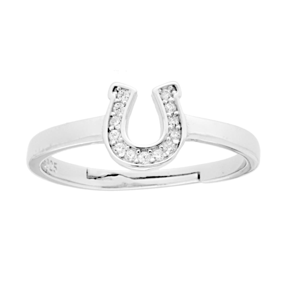 Anello Ferro di Cavallo con Cubic Zirconia Bianchi in ARGENTO 925 Galvanica Rodio