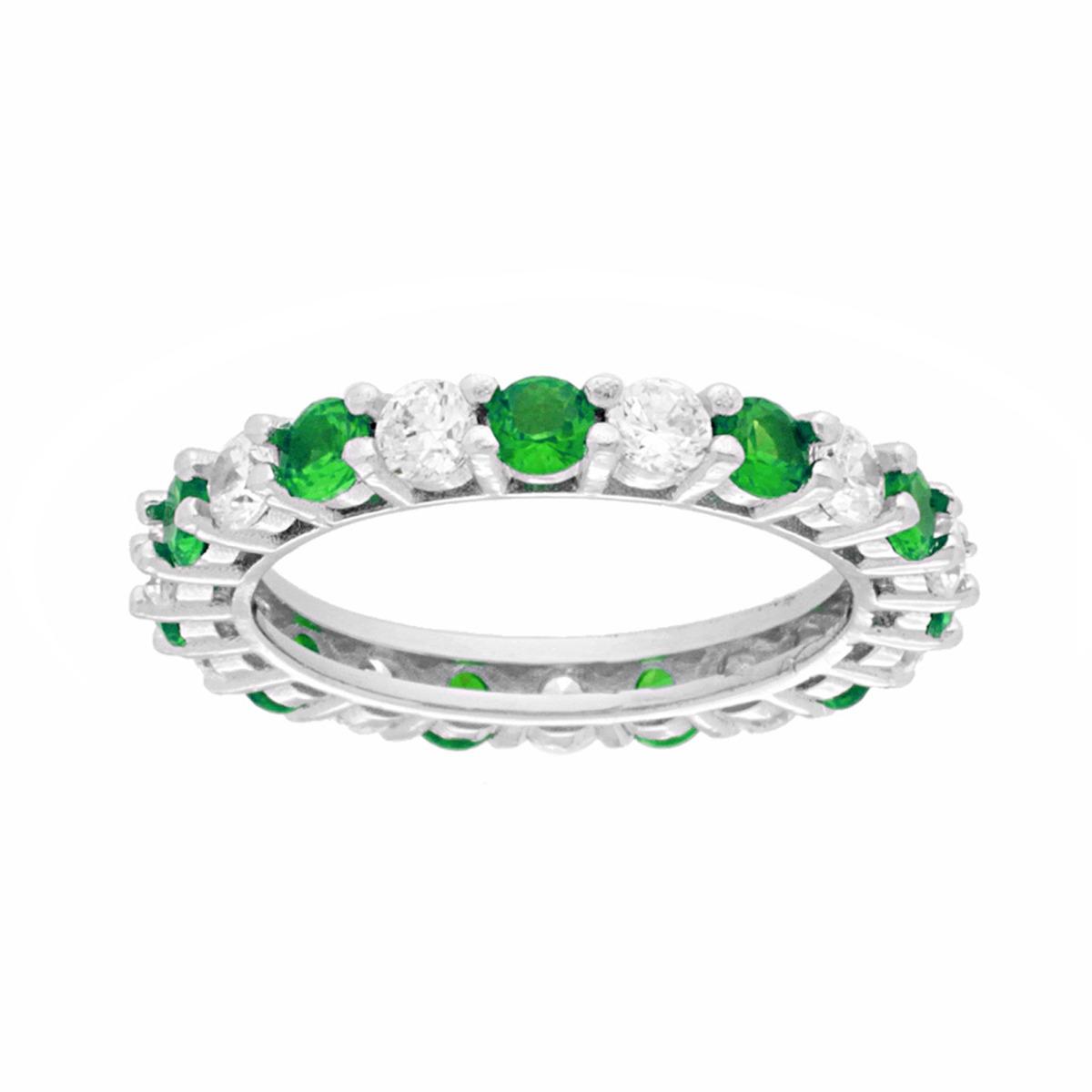 Anello Eternity Veretta a giro con Cubic Zirconia alternati Bianchi e Verde Smeraldo in ARGENTO 925 Galvanica Rodio