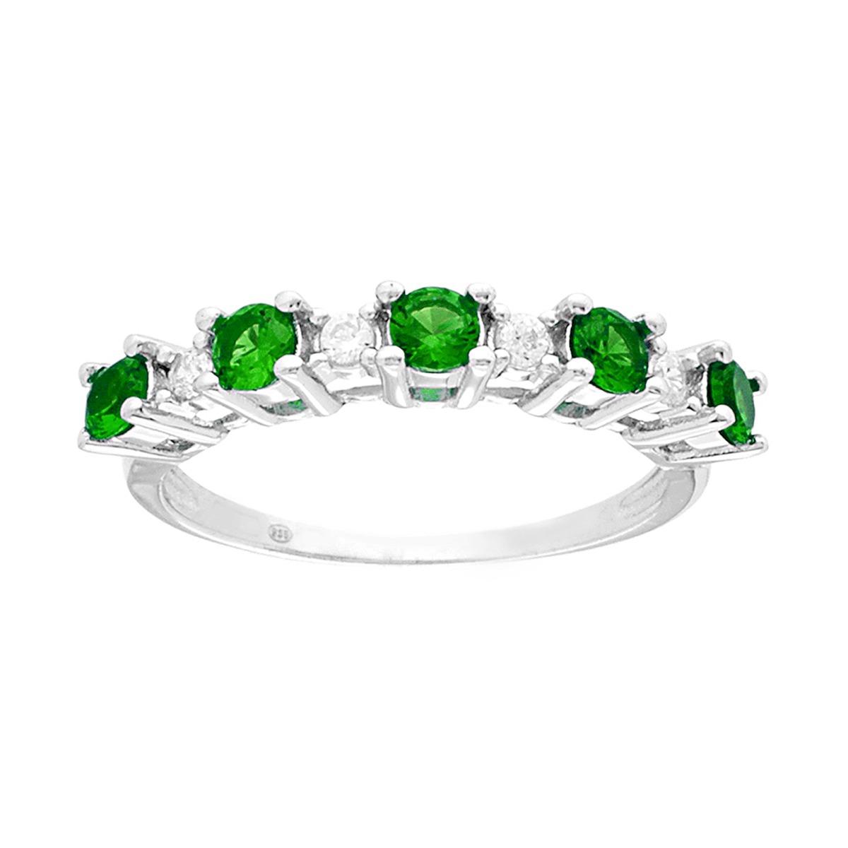 Anello Veretta con Cubic Zirconia alternati Verde Smeraldo e Bianchi in ARGENTO 925 Galvanica Rodio