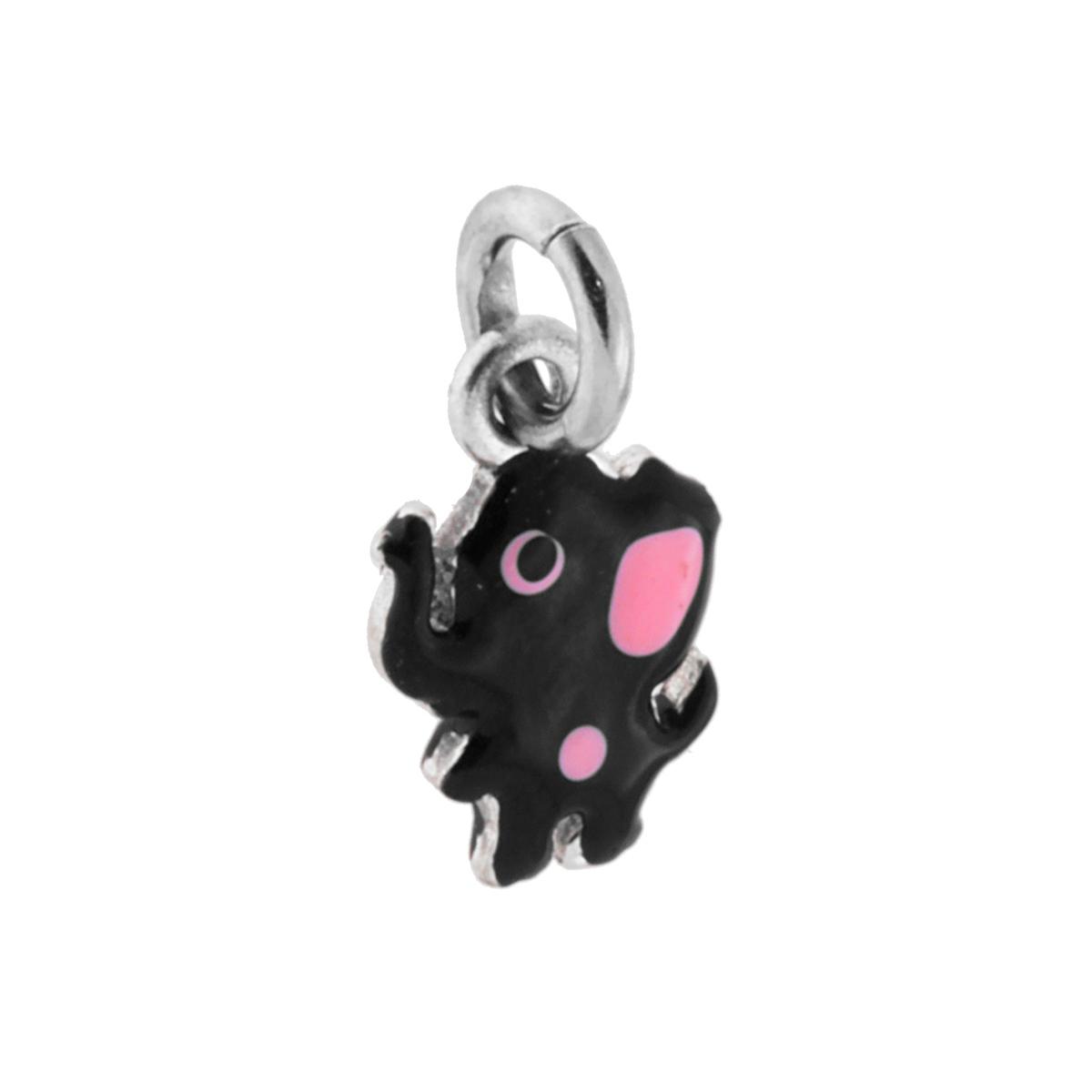 Ciondolo Elefante Smalto Nero in ARGENTO 925 Galvanica Rodio