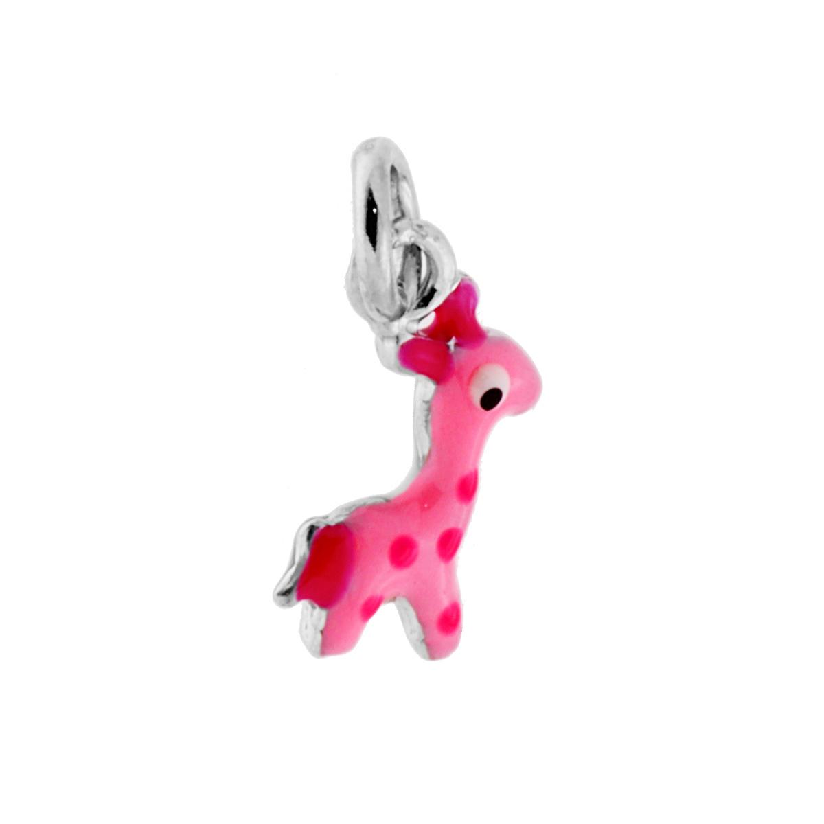 Ciondolo Giraffa Smalto Rosa in ARGENTO 925 Galvanica Rodio