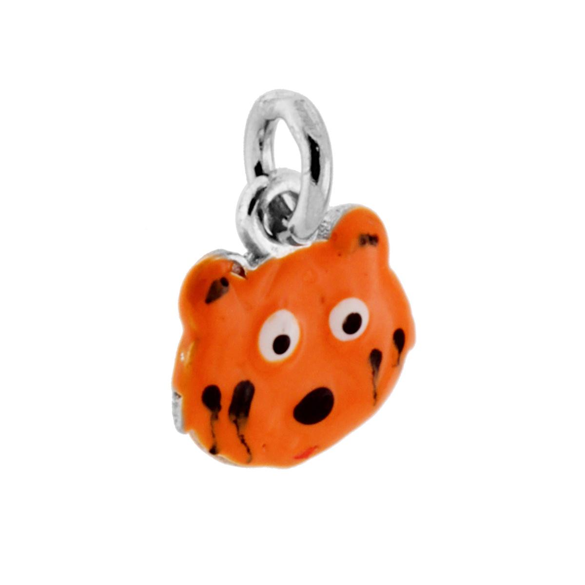 Ciondolo Tigre Smalto Arancione in ARGENTO 925 Galvanica Rodio