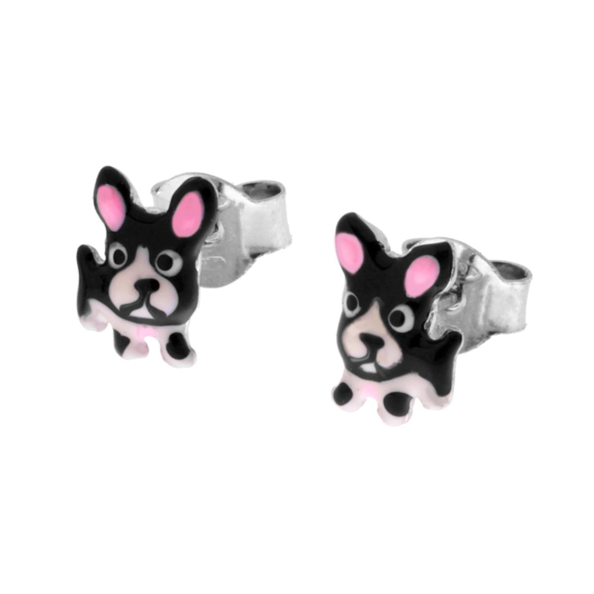 Orecchini Cane con Smalto Multicolor in ARGENTO 925 Galvanica Rodio