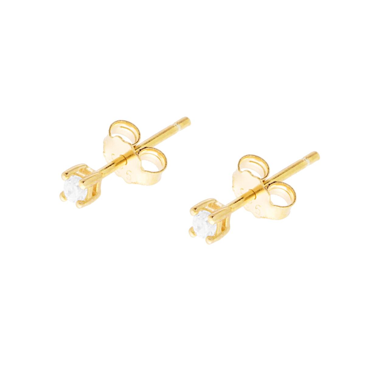 Orecchini Punto Luce Tondo con Zircone Bianco mm 2 in ARGENTO 925 Galvanica Oro