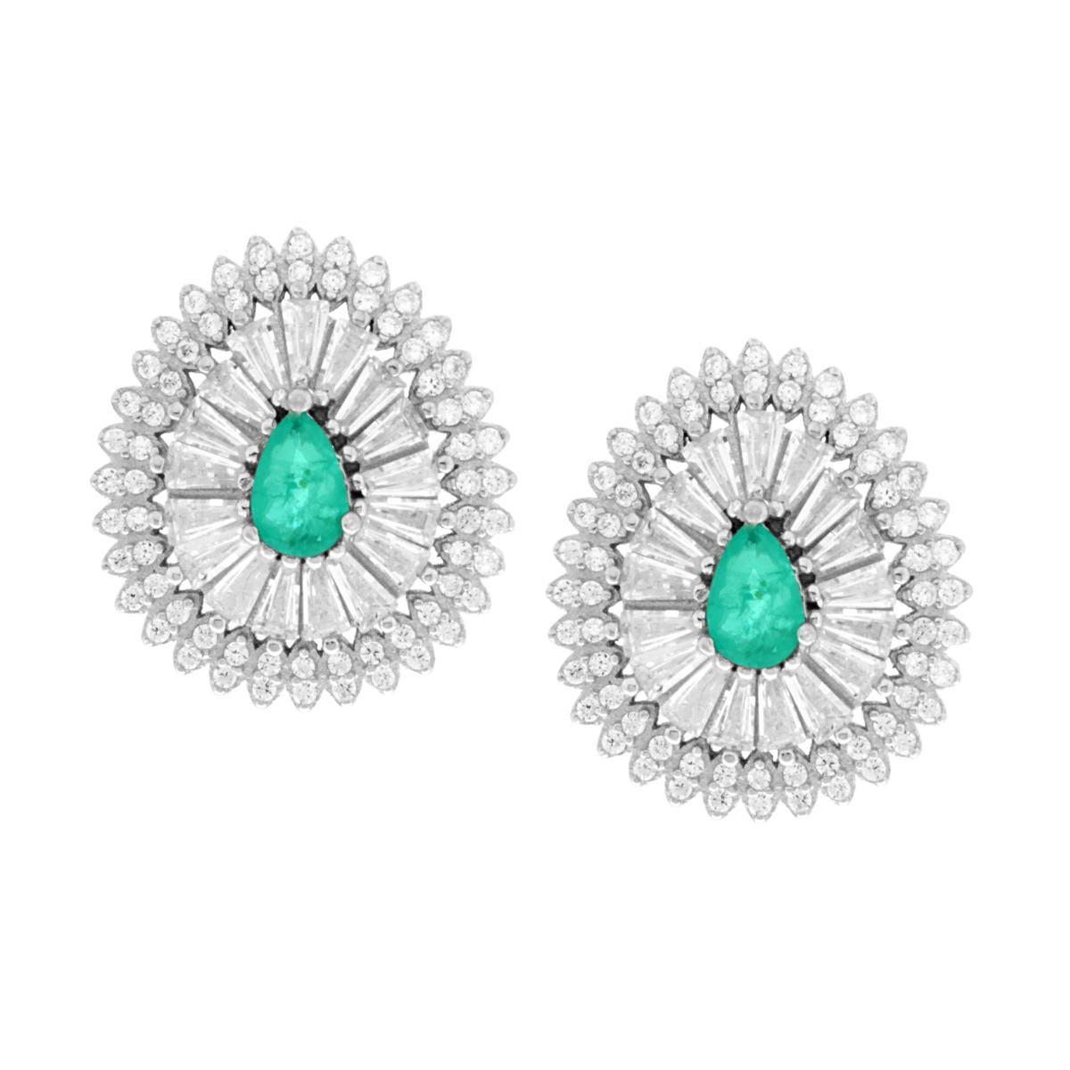 Orecchini Goccia con Pietre Naturali Tormalina Paraiba contornati da Zirconi Bianchi in ARGENTO 925 Galvanica Rodio