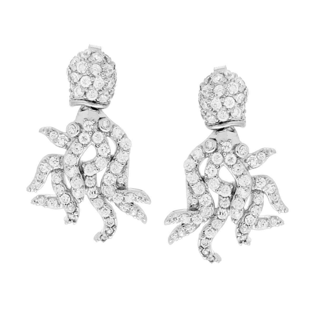 Orecchini Polpo con Zirconi Bianchi in ARGENTO 925 Galvanica Rodio