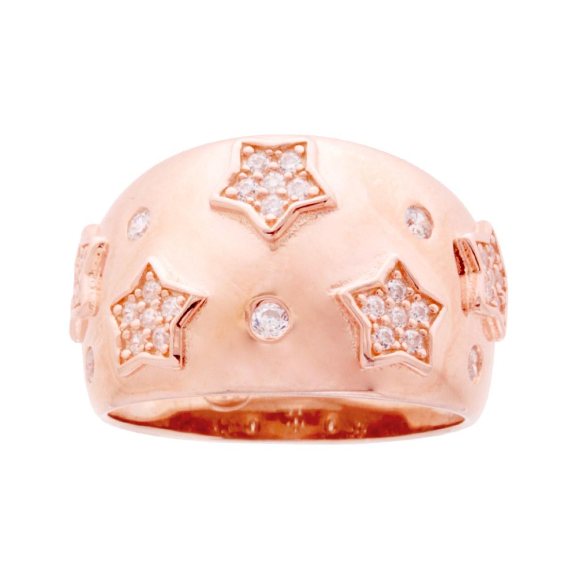 Anello Fascia con decoro Stelle Cubic Zirconia Bianchi in ARGENTO 925 Galvanica Rosa