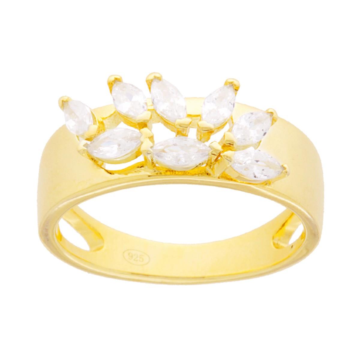 Anello Fascia con Zirconi Bianchi taglio Marquise in ARGENTO 925 Galvanica Oro