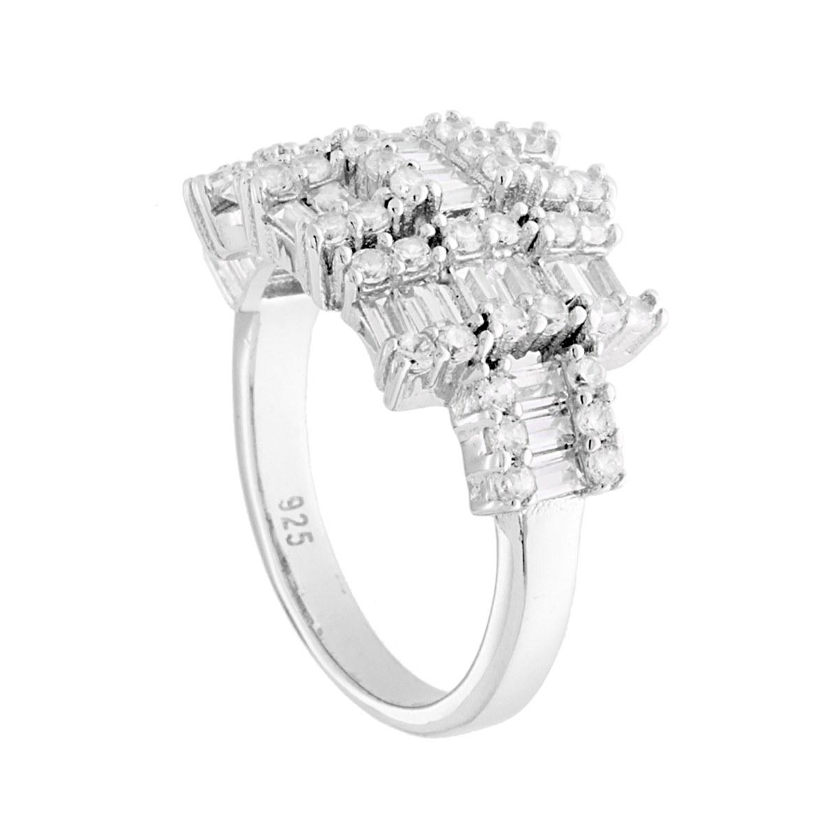 Anello con Zirconi Bianchi taglio Baguette in ARGENTO 925 Galvanica Rodio