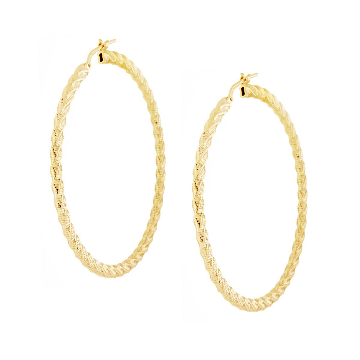 Orecchini Cerchio Treccia Diamantata mm 55 in ARGENTO 925 Galvanica Oro