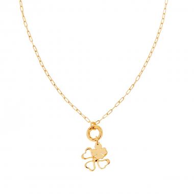 Collana Catena Forzatina Allungata cm 40+5 con Quadrifogli pendenti in ARGENTO 925 Galvanica Oro