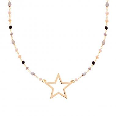 Collana con Grani Crystal Multicolor e Stella in ARGENTO 925 Galvanica Oro