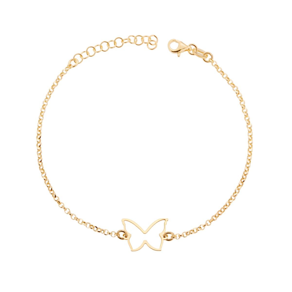 Bracciale Catena Rolo Diamantata con Farfalla in ARGENTO 925 Galvanica Oro