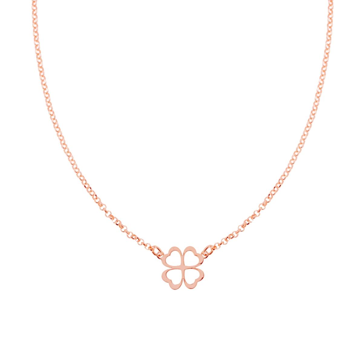 Collana Catena Rolo Diamantata con Quadrifoglio in ARGENTO 925 Galvanica Rosa
