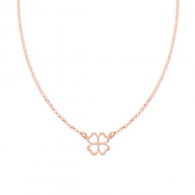 Collana Catena Rolo Diamantata con Quadrifoglio in ARGENTO 925 Galvanica Rosa