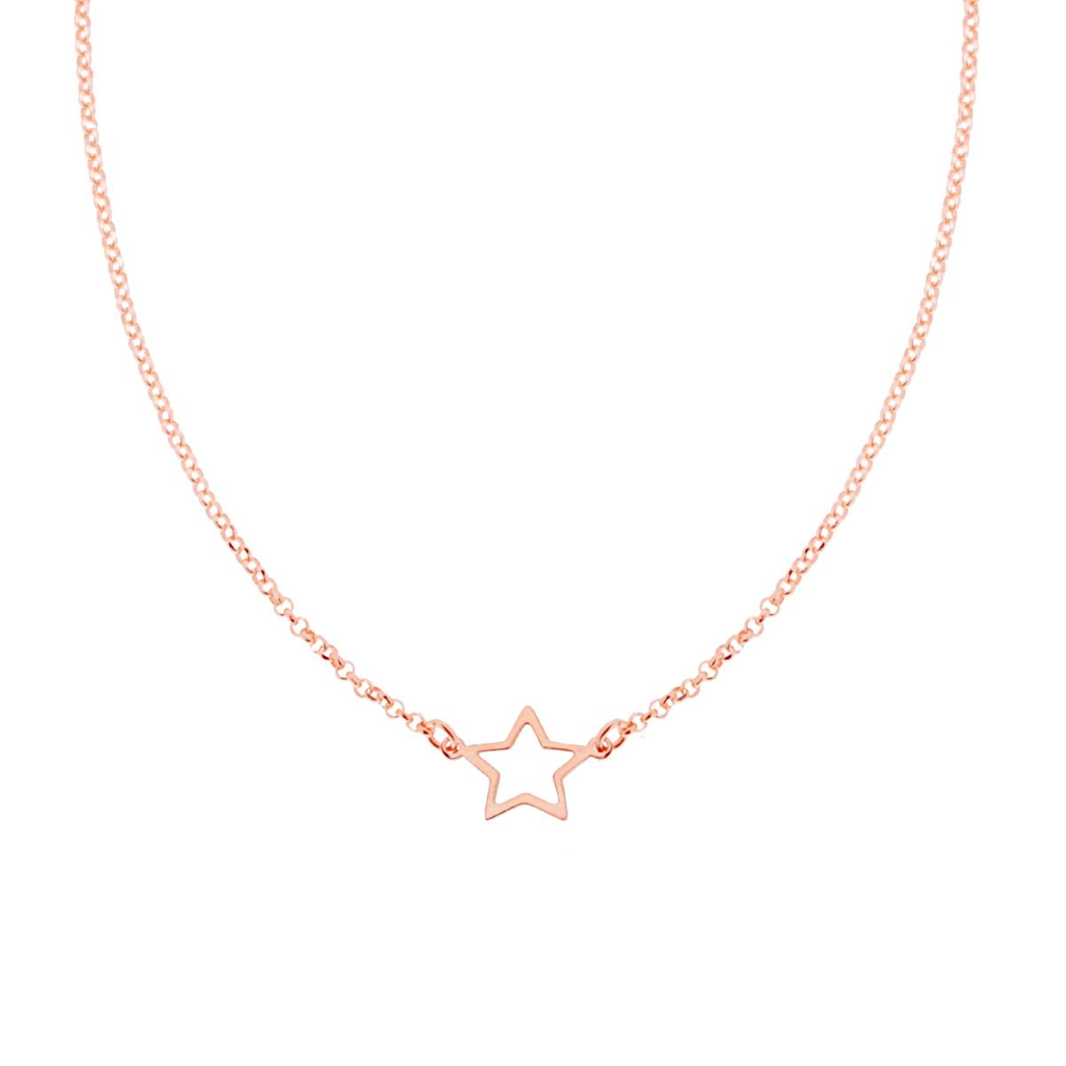 Collana Catena Rolo Diamantata con Stella in ARGENTO 925 Galvanica Rosa