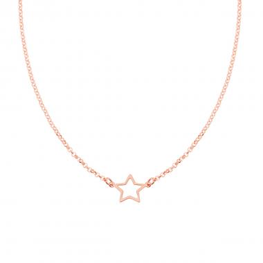 Collana Catena Rolo Diamantata con Stella in ARGENTO 925 Galvanica Rosa