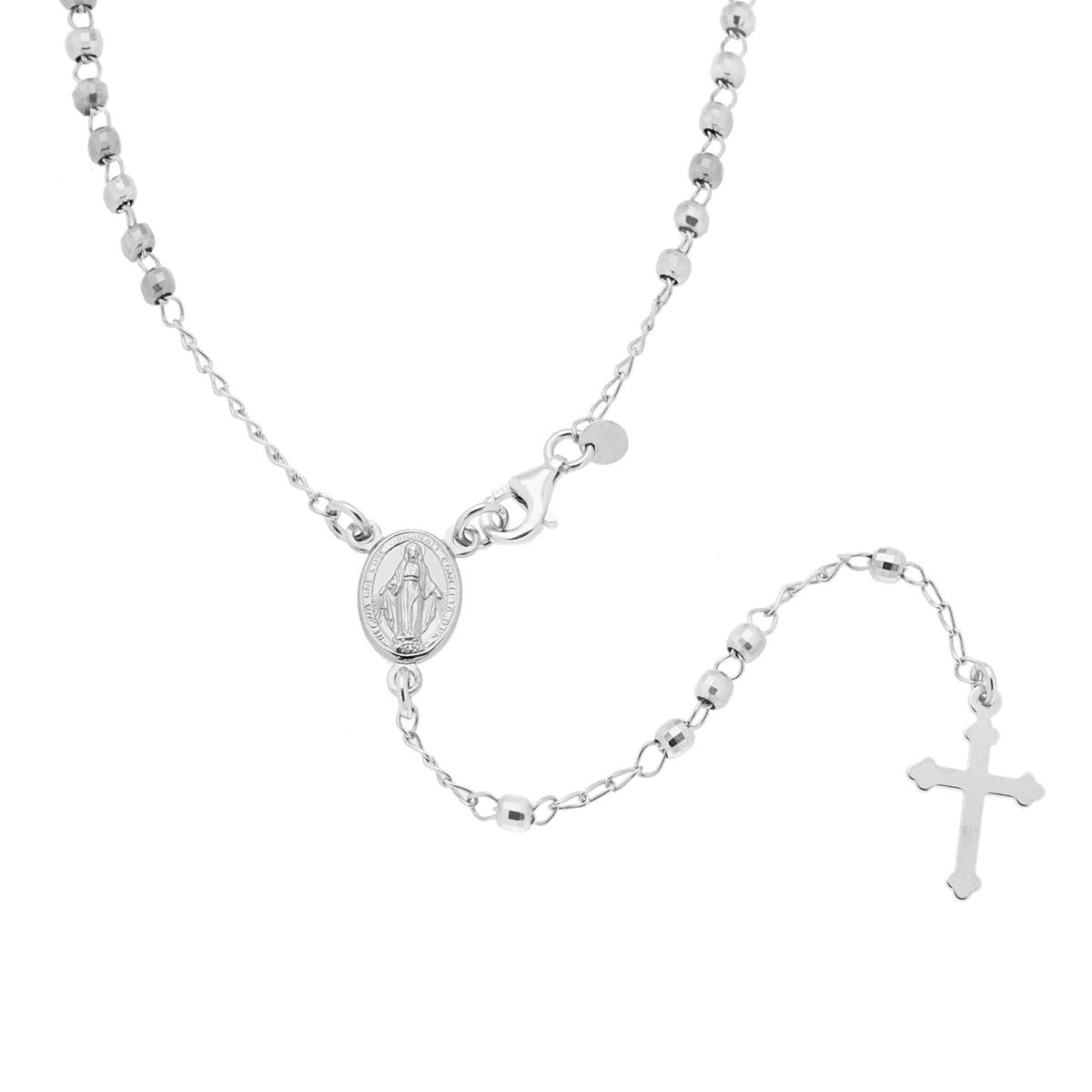 Collana Rosario cm 45 con Grani a pallina diamantata mm 3 in ARGENTO 925 Galvanica Rodio