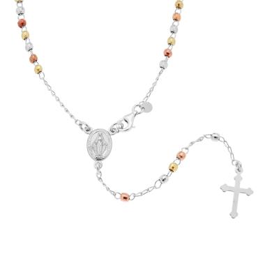 Collana Rosario cm 50 con Grani a pallina mm 3 in ARGENTO 925 Galvanica Oro Rodio e Rosa